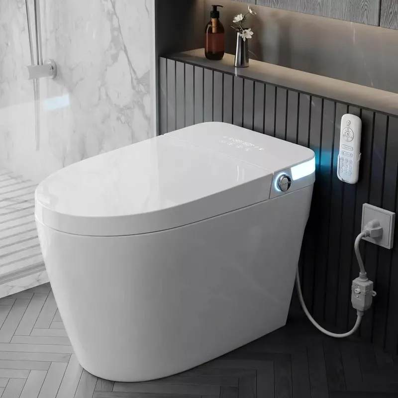 Garvee Luxury Smart Toilet with Bidet, Auto Open/Close Lid, Tankless Flush, Instant Warm Water, Heated Seat, Warm Air Dryer, Touchless Flush, Night Light for Bathroom, White White